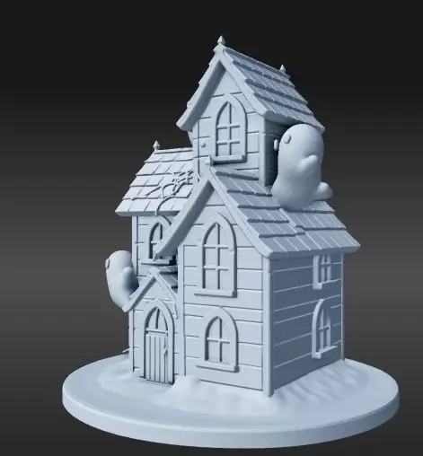 Cartoon Haunted House with Three Ghosts 3D print model_1