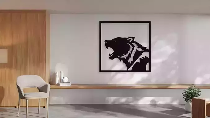 Roaring Bear Head Geometric Wall Art Decor