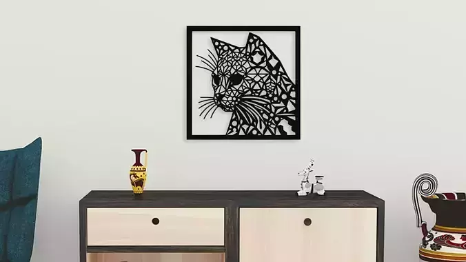 Geometric Cat Wall Art 3D model