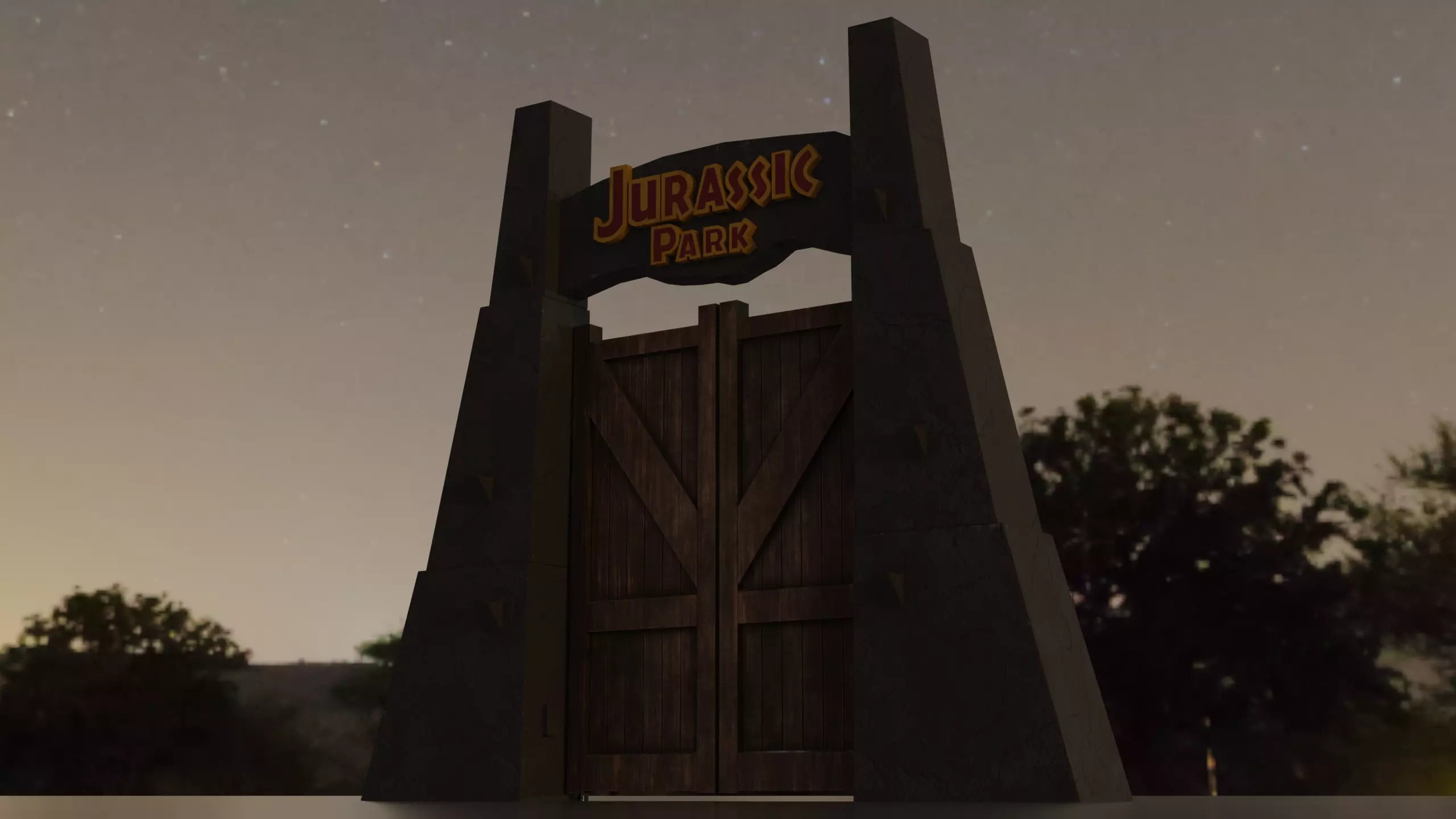 Jurassic Themed - Main Gate Low-poly 3D model_9