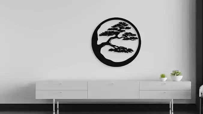 Bonsai Tree in Circle Wall Art