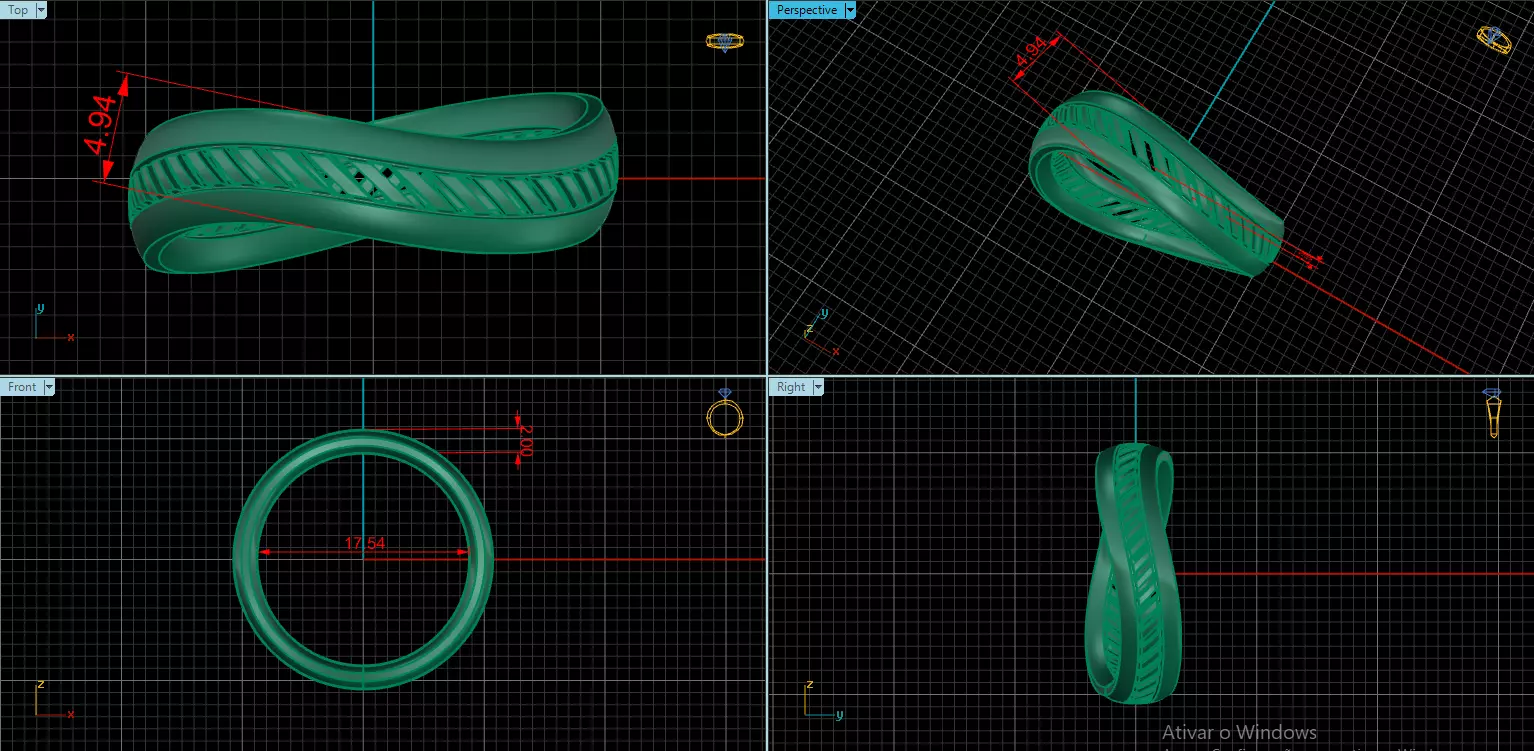 Anel facetado com curvas  3D print model_4