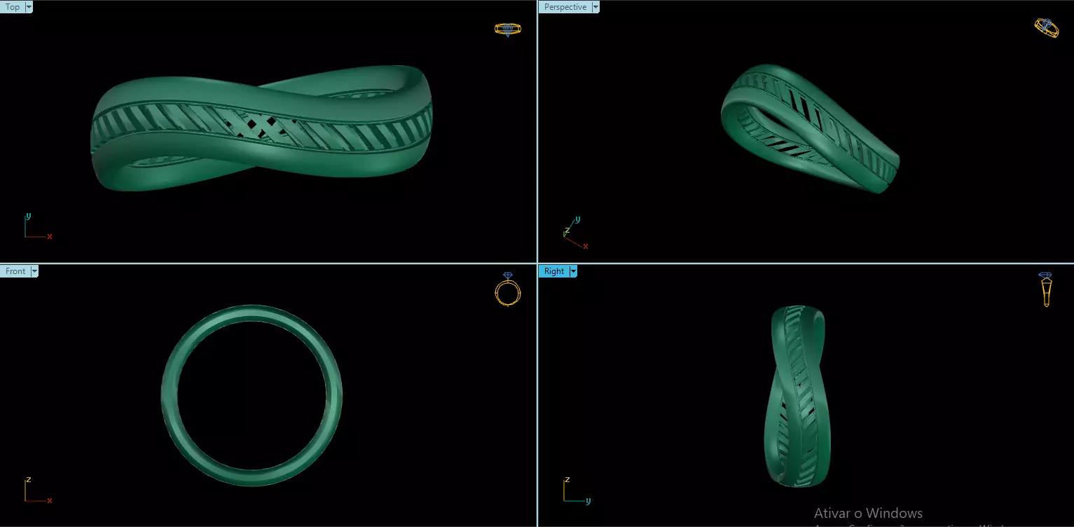 Anel facetado com curvas  3D print model_3