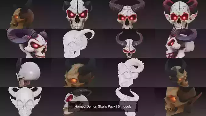 Horned Demon Skulls Pack