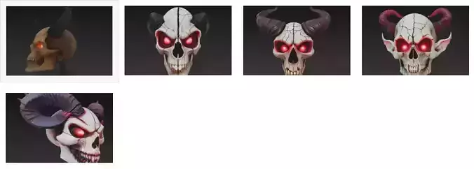 Horned Demon Skulls Pack 3D Model Collection