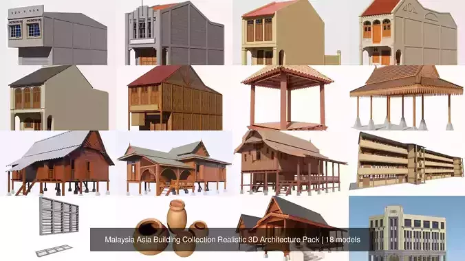 Malaysia Asia Building Collection Realistic 3D Architecture Pack 2