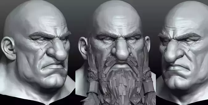 Highpoly Realistic Dwarf goblin Man Head zbrush project