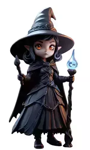 Cartoon Female Witch Chibi Magic