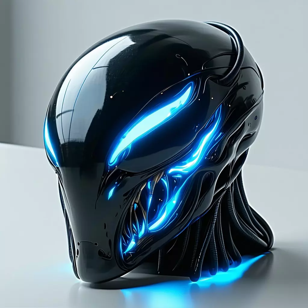 SciFi Alien Helmet with Blue Lights Low-poly 3D model_0