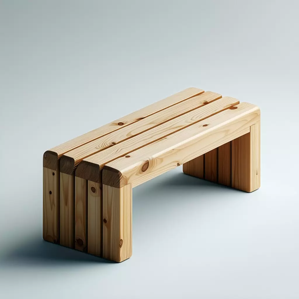 Simple Wooden Bench 3D Model Low-poly 3D model_0