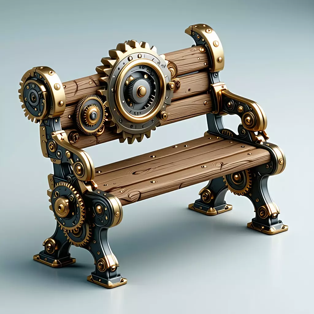 Steampunk Gear Bench 3D Model Low-poly 3D model_0