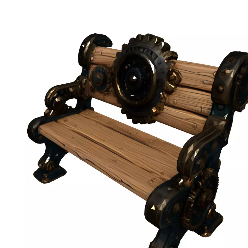 Steampunk Gear Bench 3D Model Low-poly 3D model_2