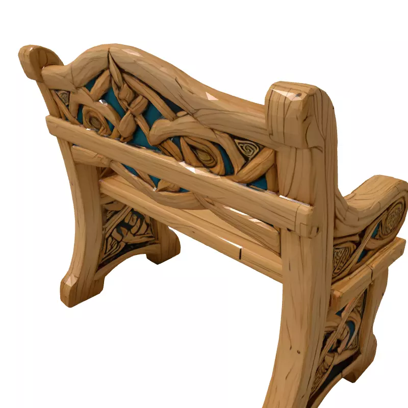 Stylized Wooden Bench Celtic Design Low-poly 3D model_5