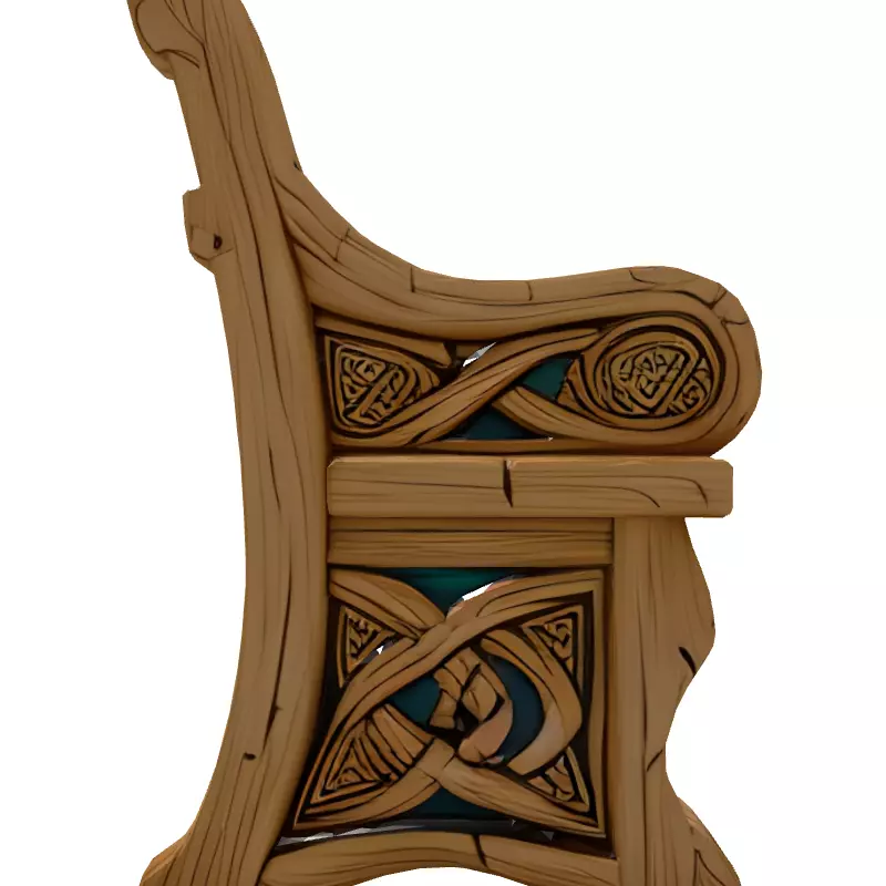 Stylized Wooden Bench Celtic Design Low-poly 3D model_7