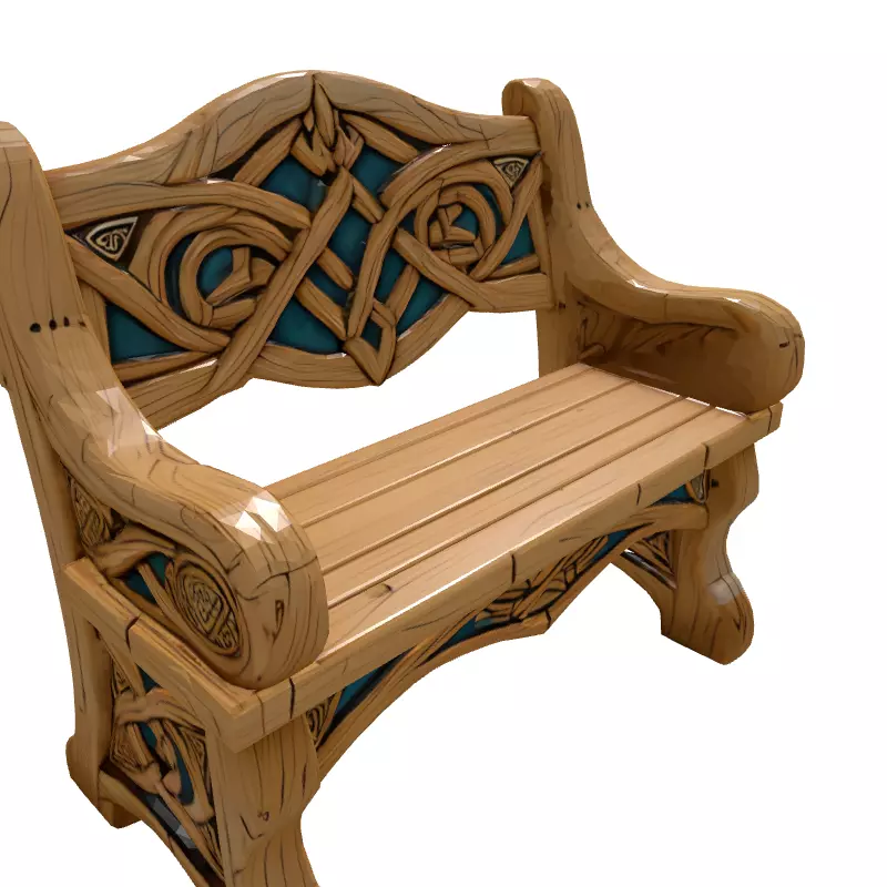 Stylized Wooden Bench Celtic Design Low-poly 3D model_6