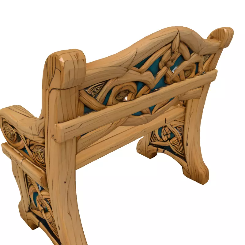 Stylized Wooden Bench Celtic Design Low-poly 3D model_2