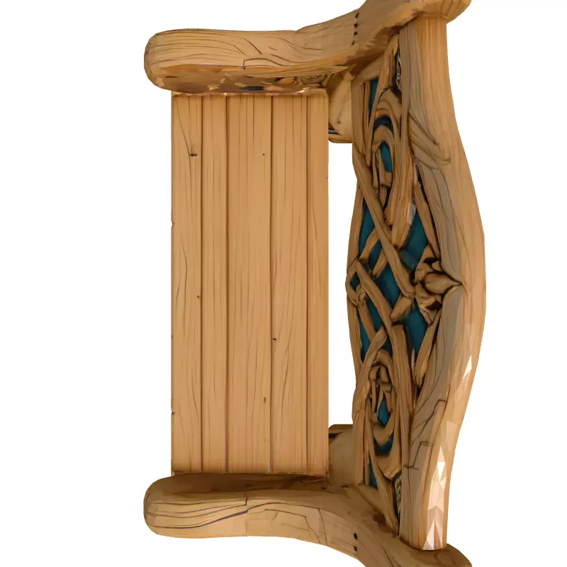 Stylized Wooden Bench Celtic Design Low-poly 3D model_8
