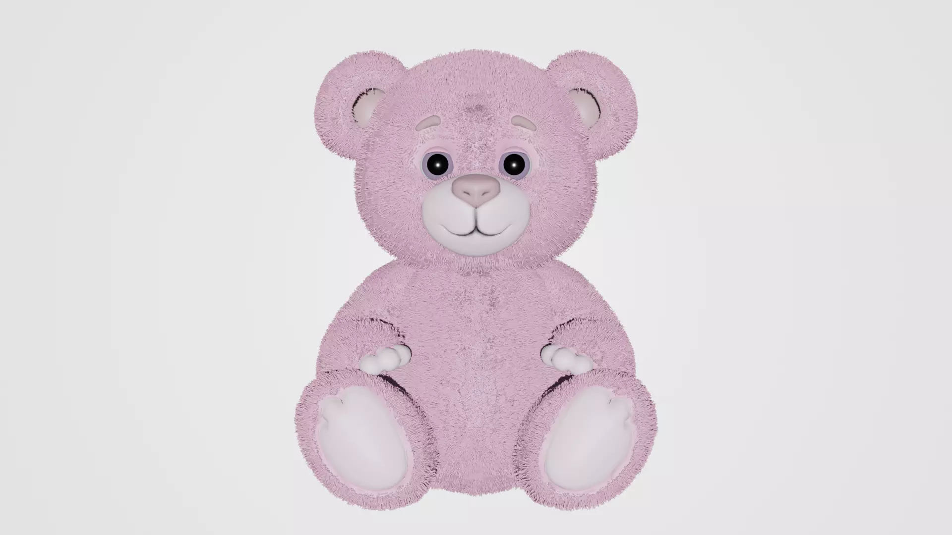 Cute Stylized Teddy Bear 3D Model with Fur Pink Low-poly 3D model_2