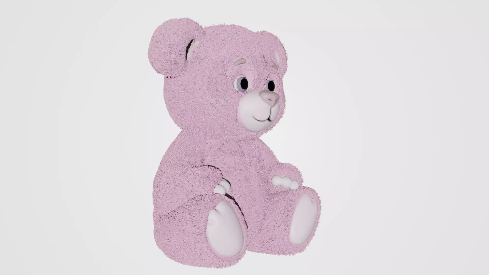 Cute Stylized Teddy Bear 3D Model with Fur Pink Low-poly 3D model_1