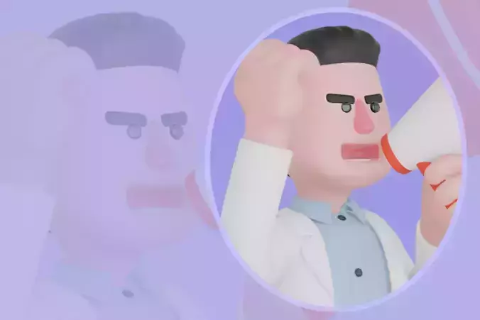 Stylized 3D Male Doctor Character with Megaphone