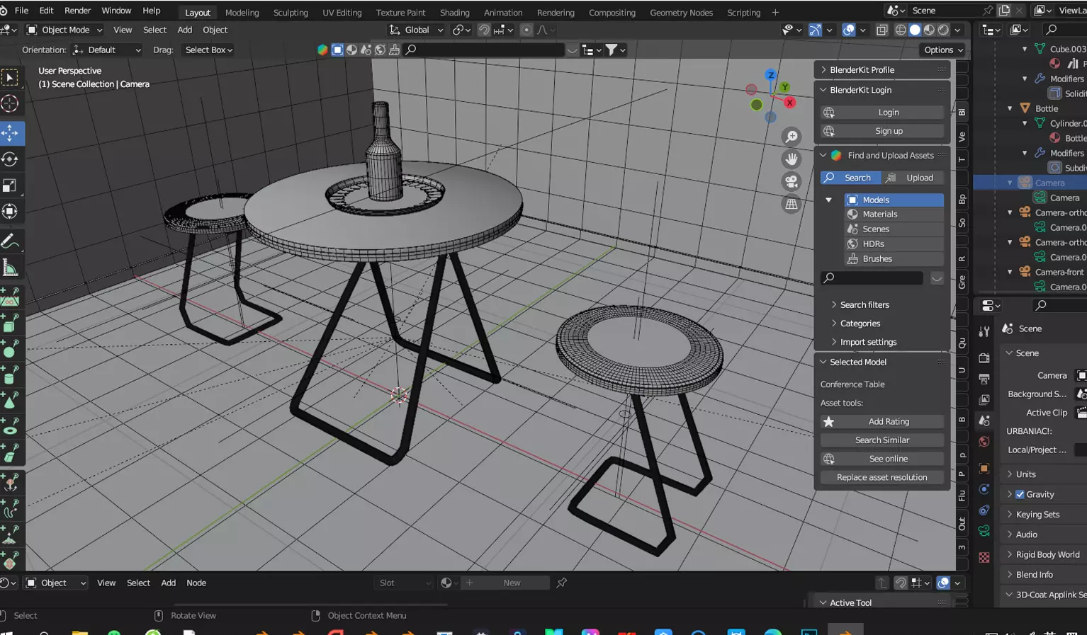 Round table and stool furniture set placed on wooden floor 3D model_5