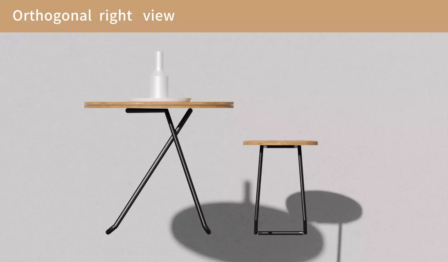 Round table and stool furniture set placed on wooden floor 3D model_2