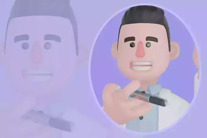Stylized 3D Male Doctor Character Waving with Medical Device
