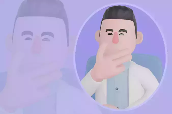 Stylized 3D Male Doctor Sitting with Confused Expression