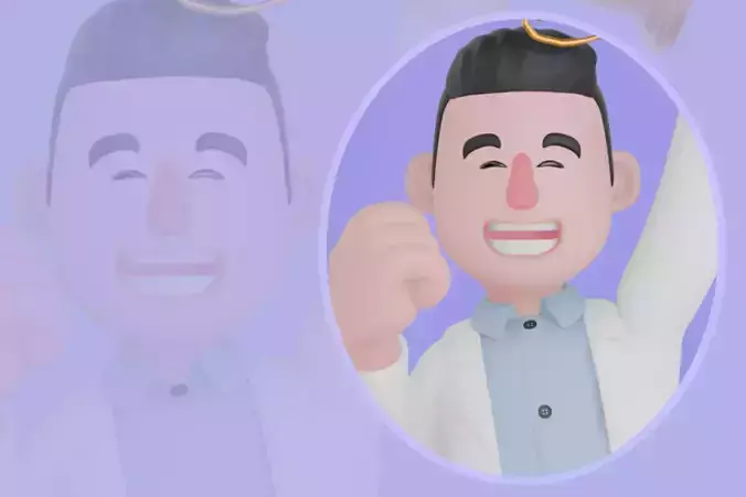 Stylized 3D Male Doctor Jumping with Trophy Celebration