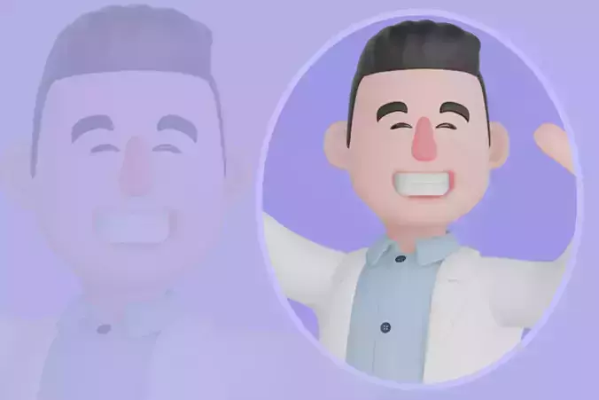 Stylized 3D Male Doctor Holding Trophy and Waving