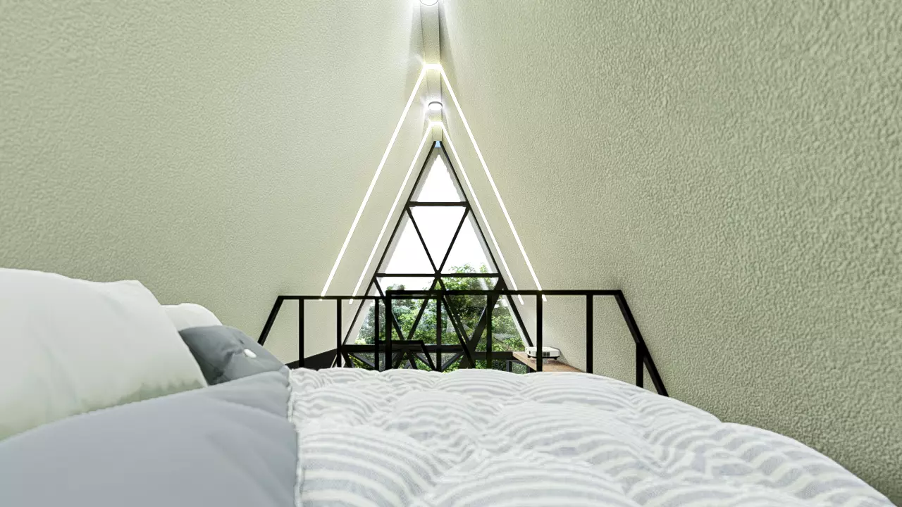 Loft A-Frame House Modern Cabin with Balcony 3D Model Low-poly 3D model_3