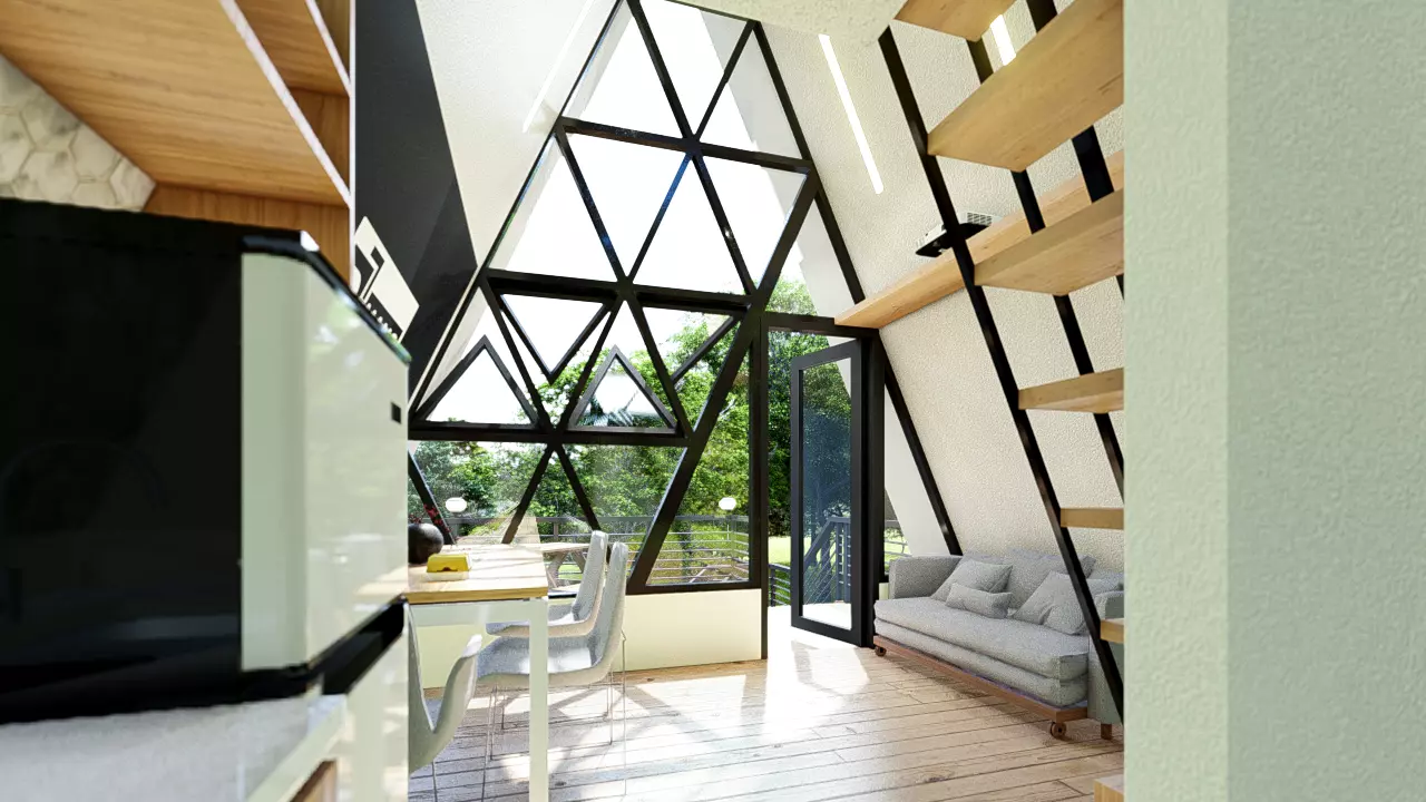 Loft A-Frame House Modern Cabin with Balcony 3D Model Low-poly 3D model_2