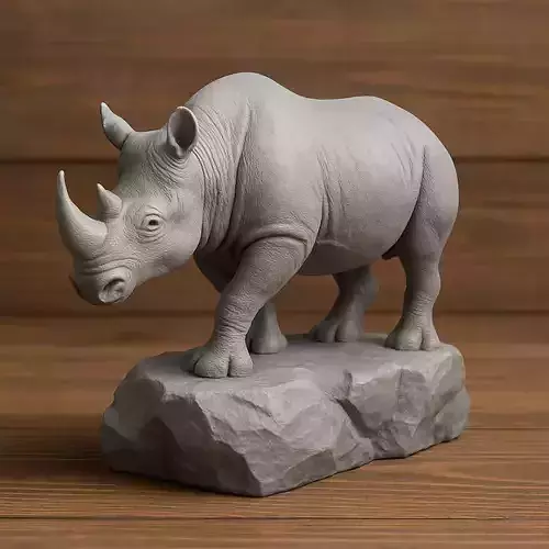 Rhino On Rock 3D print model