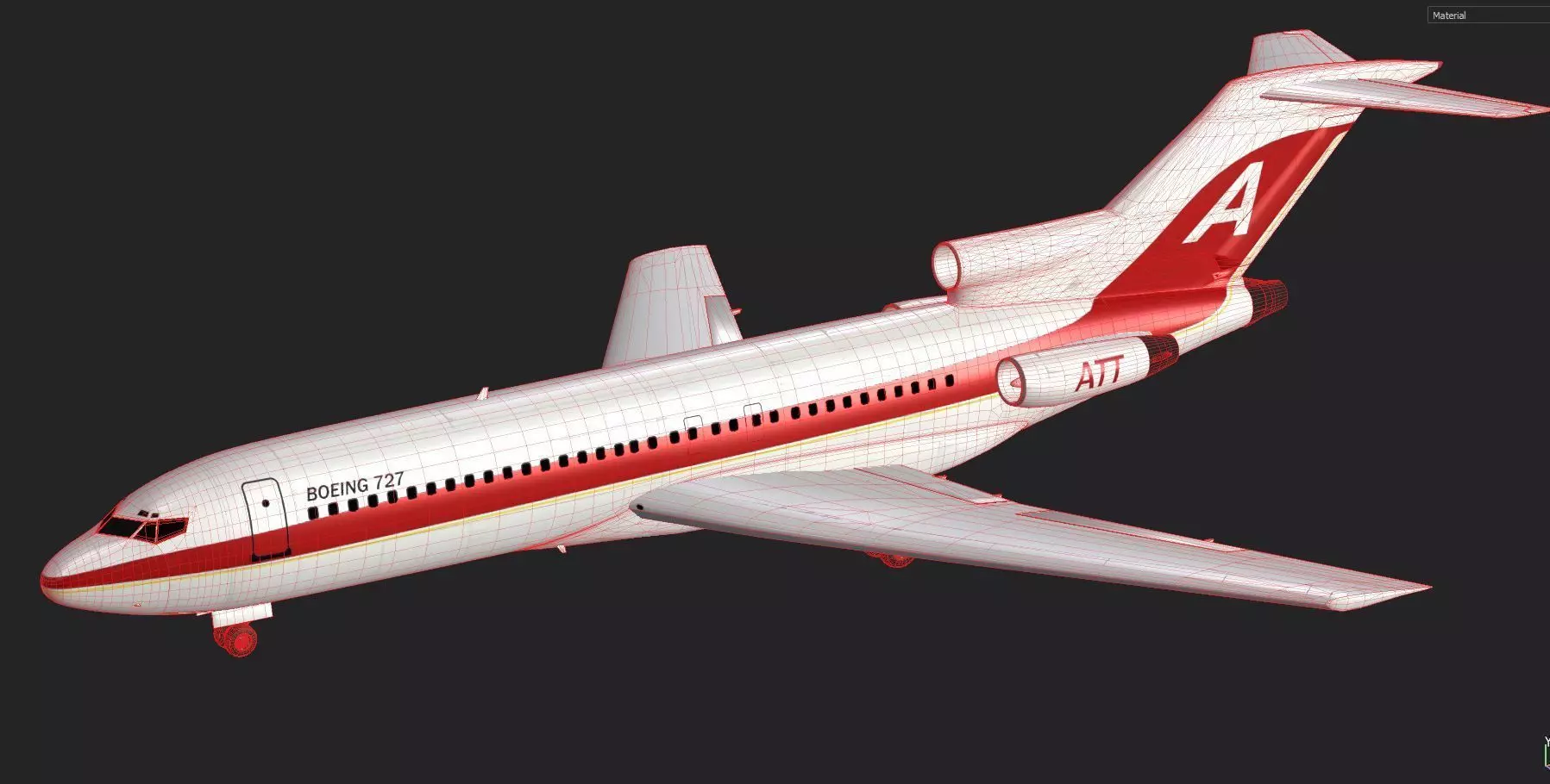 Boeing 727 High Quality Detailed 3D Model Low-poly 3D model_9