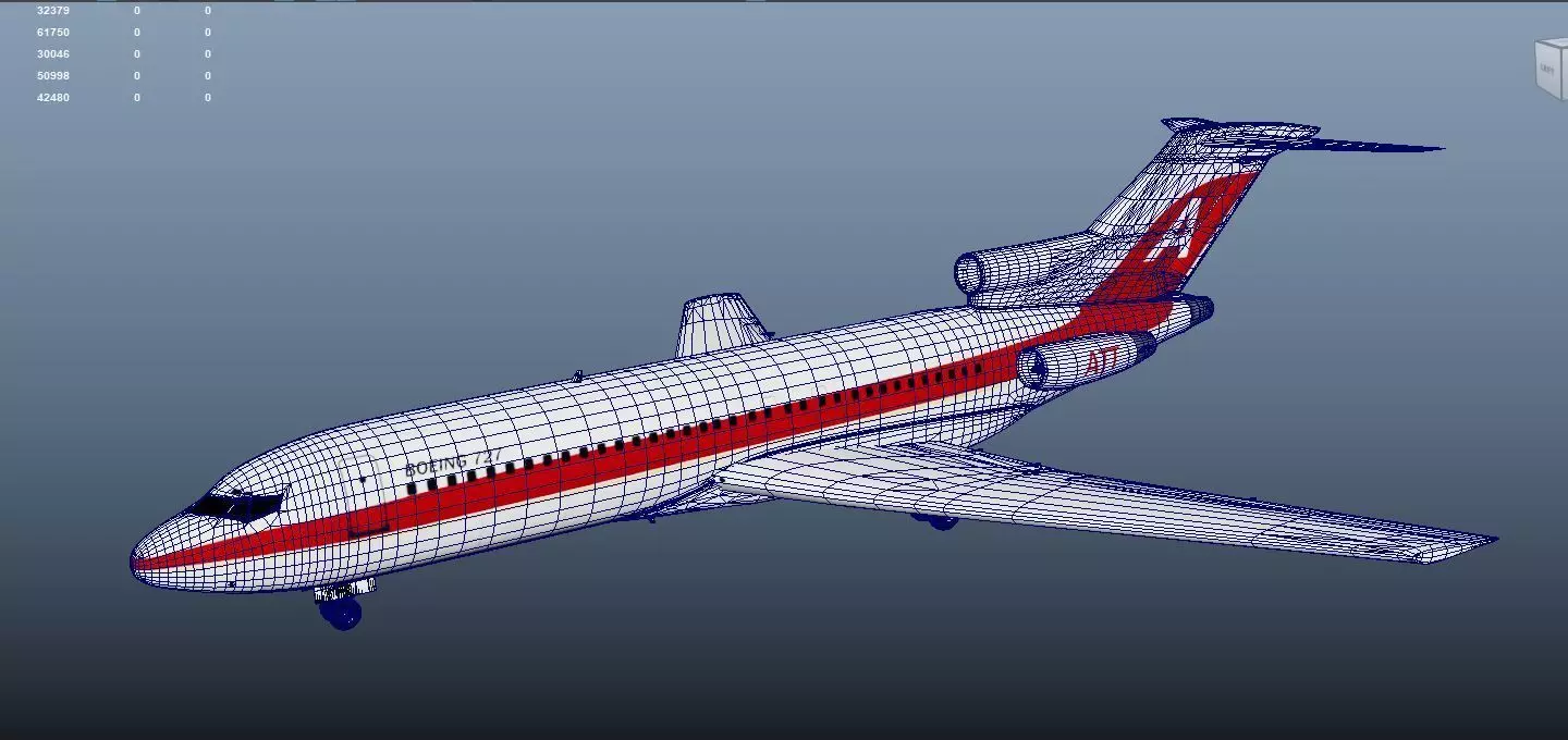 Boeing 727 High Quality Detailed 3D Model Low-poly 3D model_10