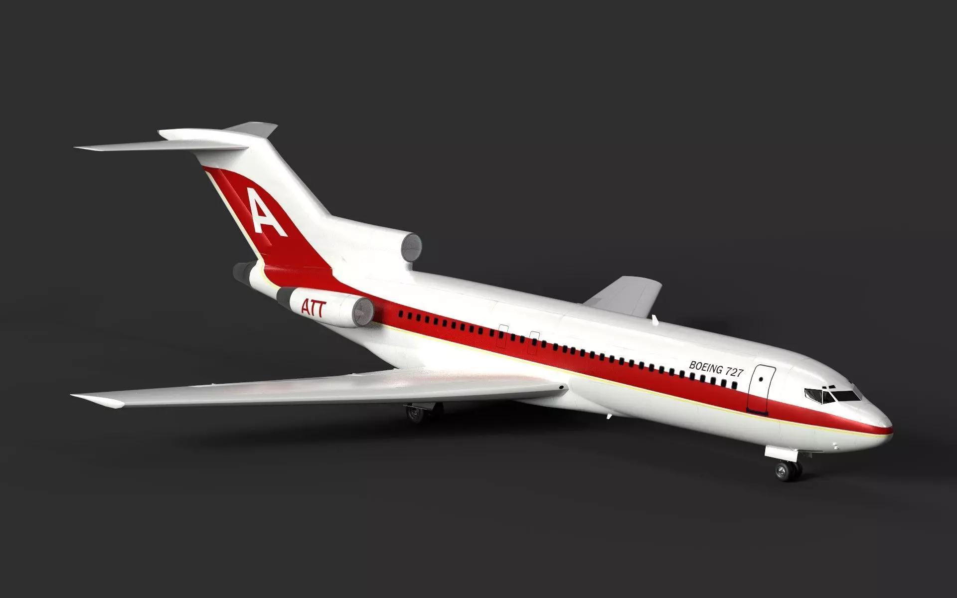 Boeing 727 High Quality Detailed 3D Model Low-poly 3D model_3