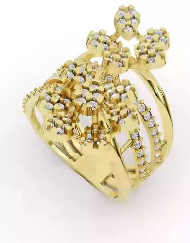 Sparkling Floral Cascade Ring 3D print model