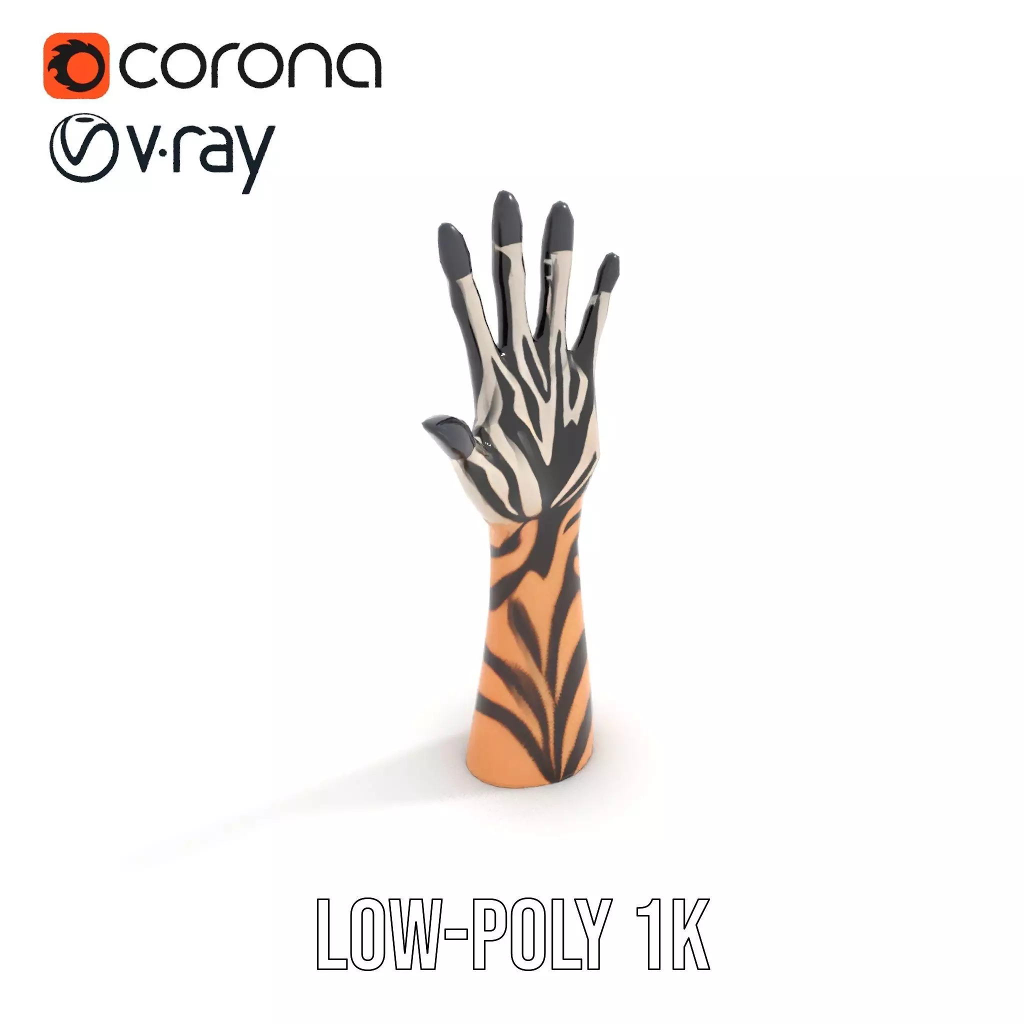 Tattooed Hand Model Pack with Zebra Pattern Design Low-poly 3D model_14
