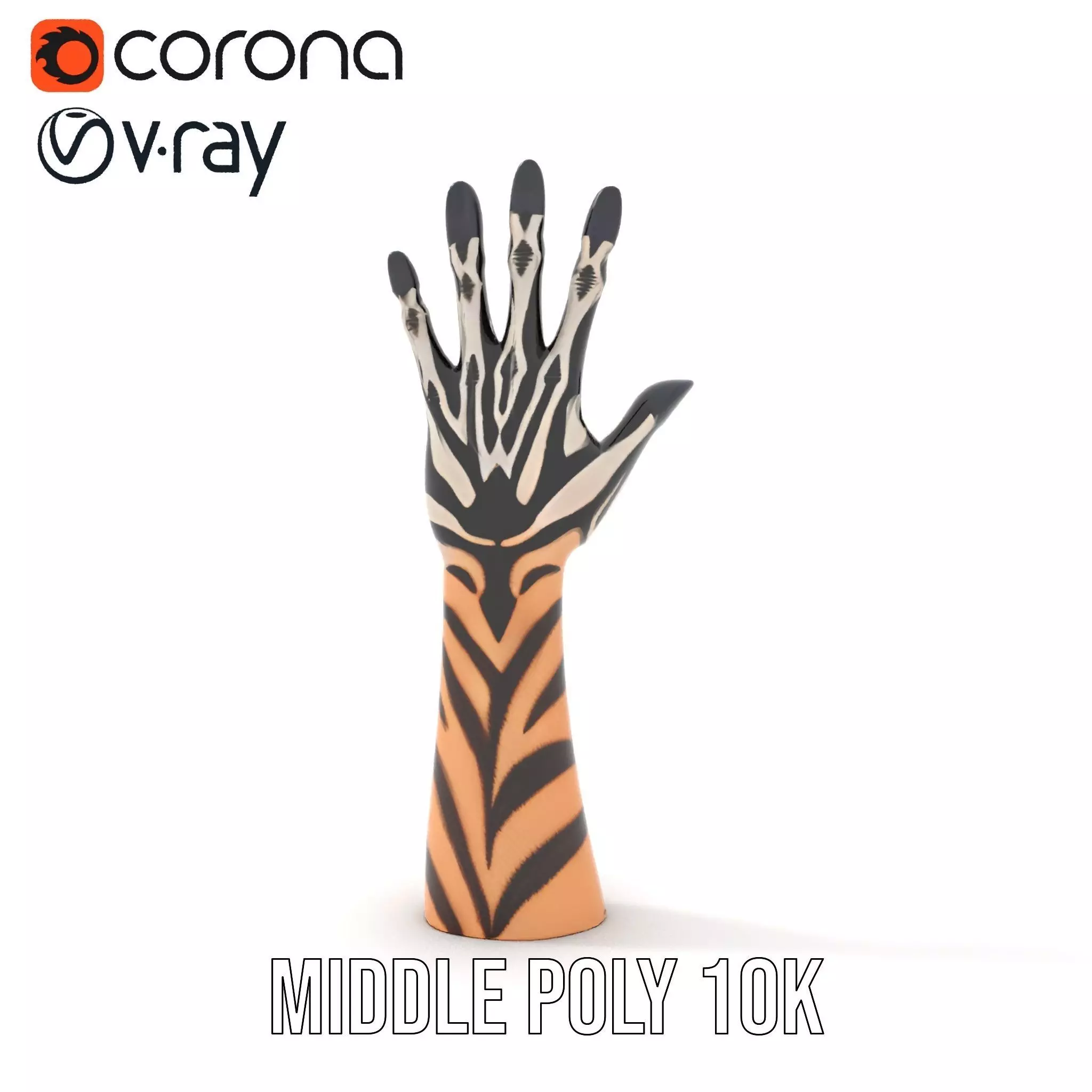 Tattooed Hand Model Pack with Zebra Pattern Design Low-poly 3D model_27