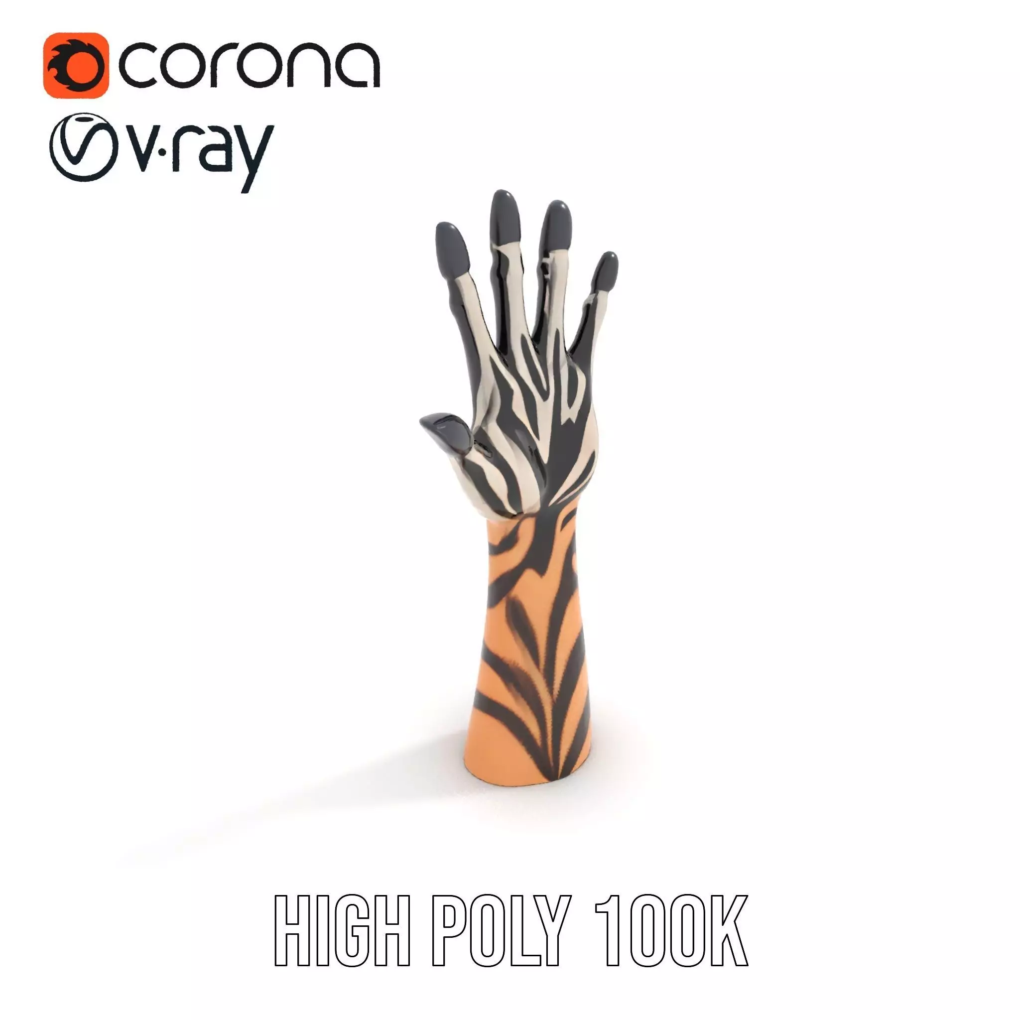 Tattooed Hand Model Pack with Zebra Pattern Design Low-poly 3D model_10