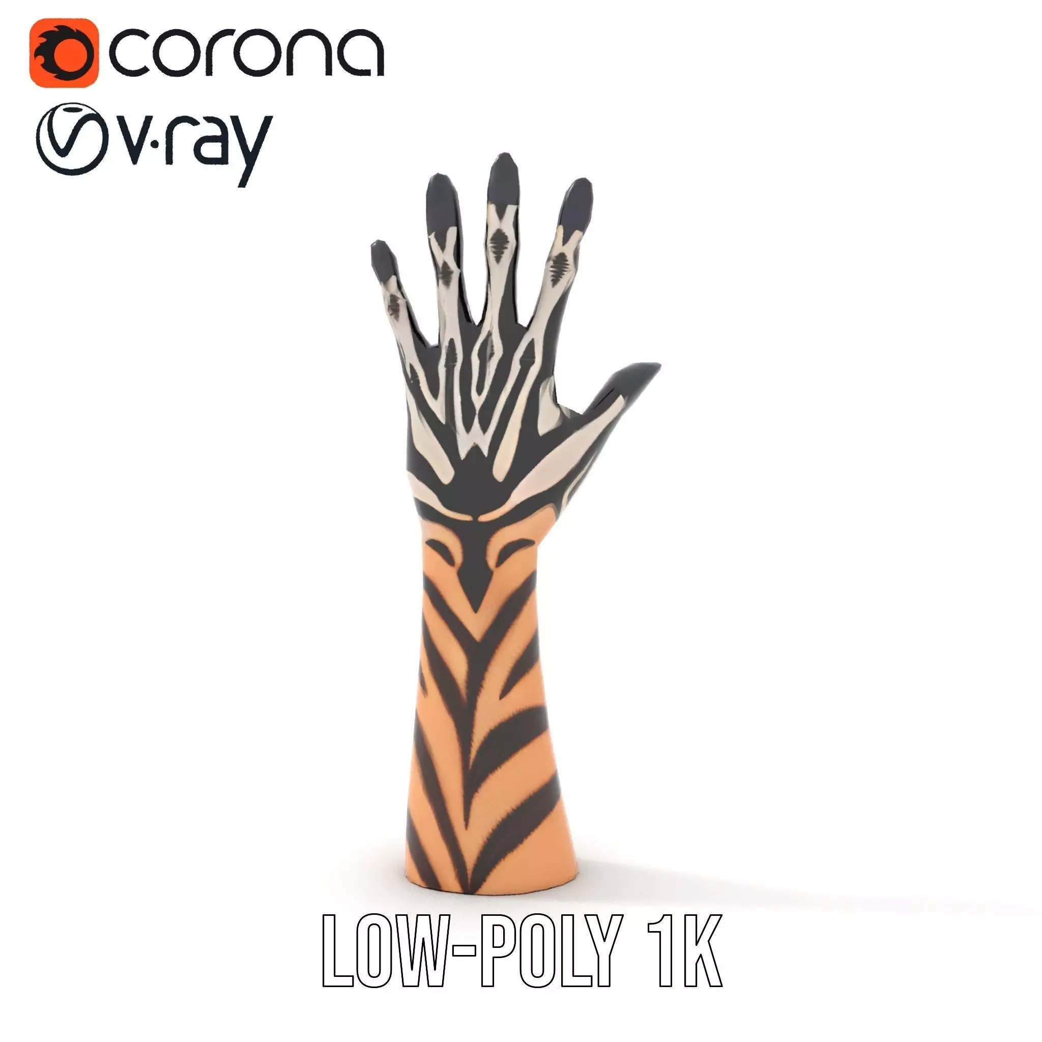 Tattooed Hand Model Pack with Zebra Pattern Design Low-poly 3D model_12
