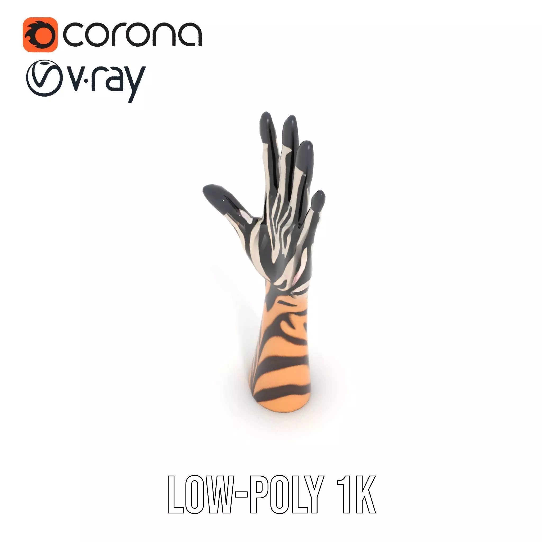 Tattooed Hand Model Pack with Zebra Pattern Design Low-poly 3D model_8