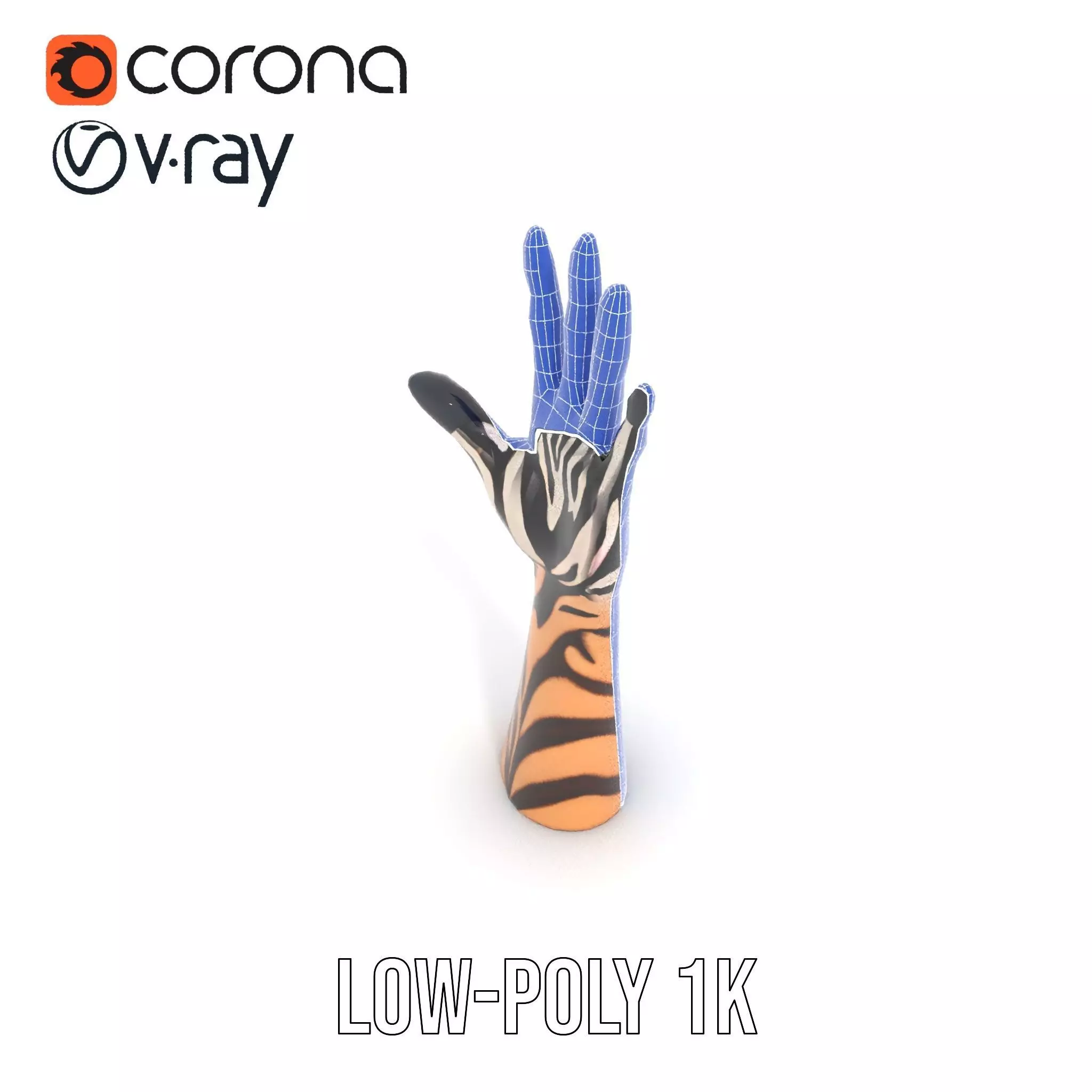 Tattooed Hand Model Pack with Zebra Pattern Design Low-poly 3D model_28