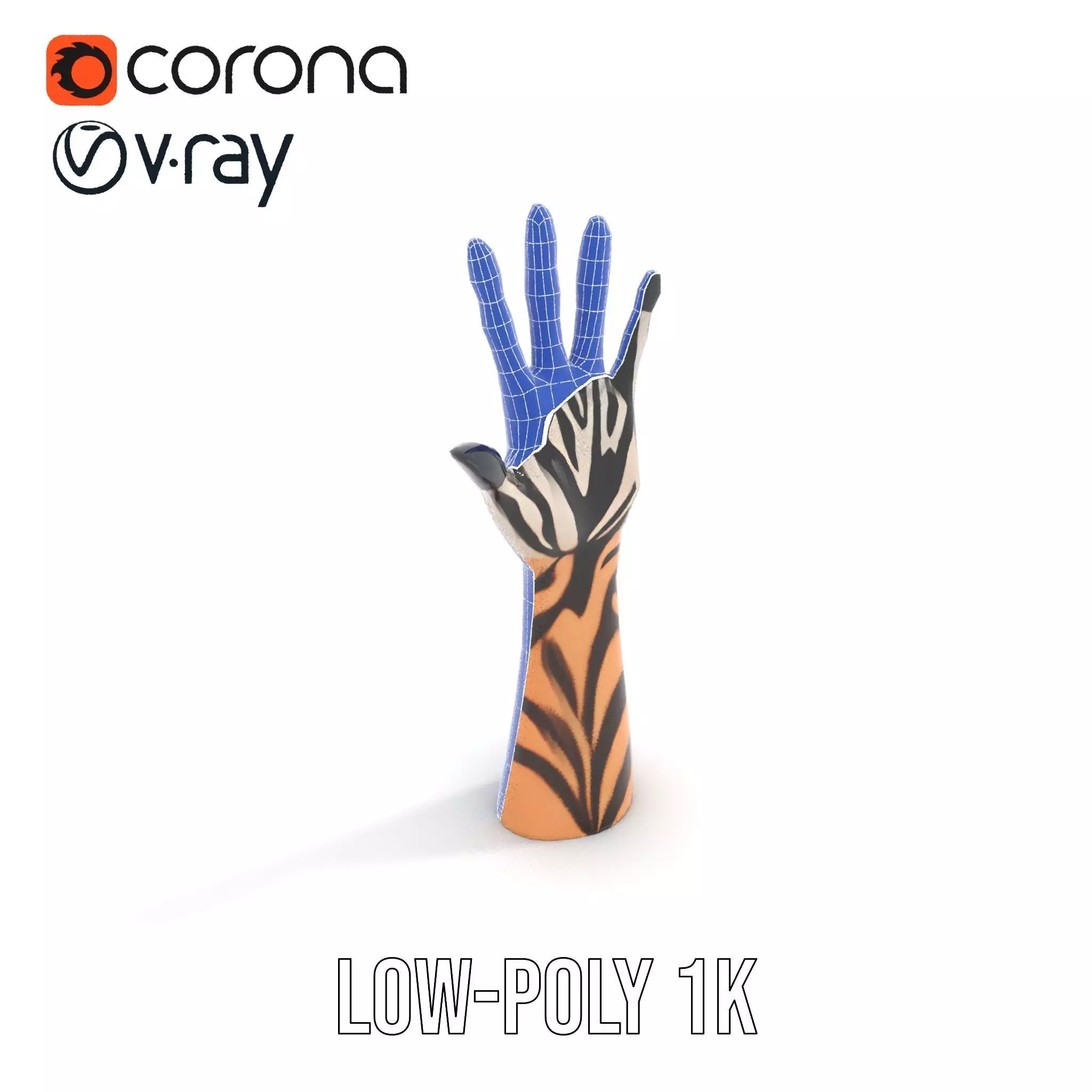 Tattooed Hand Model Pack with Zebra Pattern Design Low-poly 3D model_25