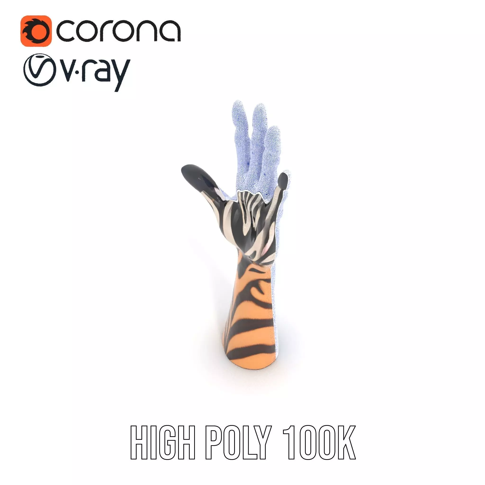 Tattooed Hand Model Pack with Zebra Pattern Design Low-poly 3D model_26
