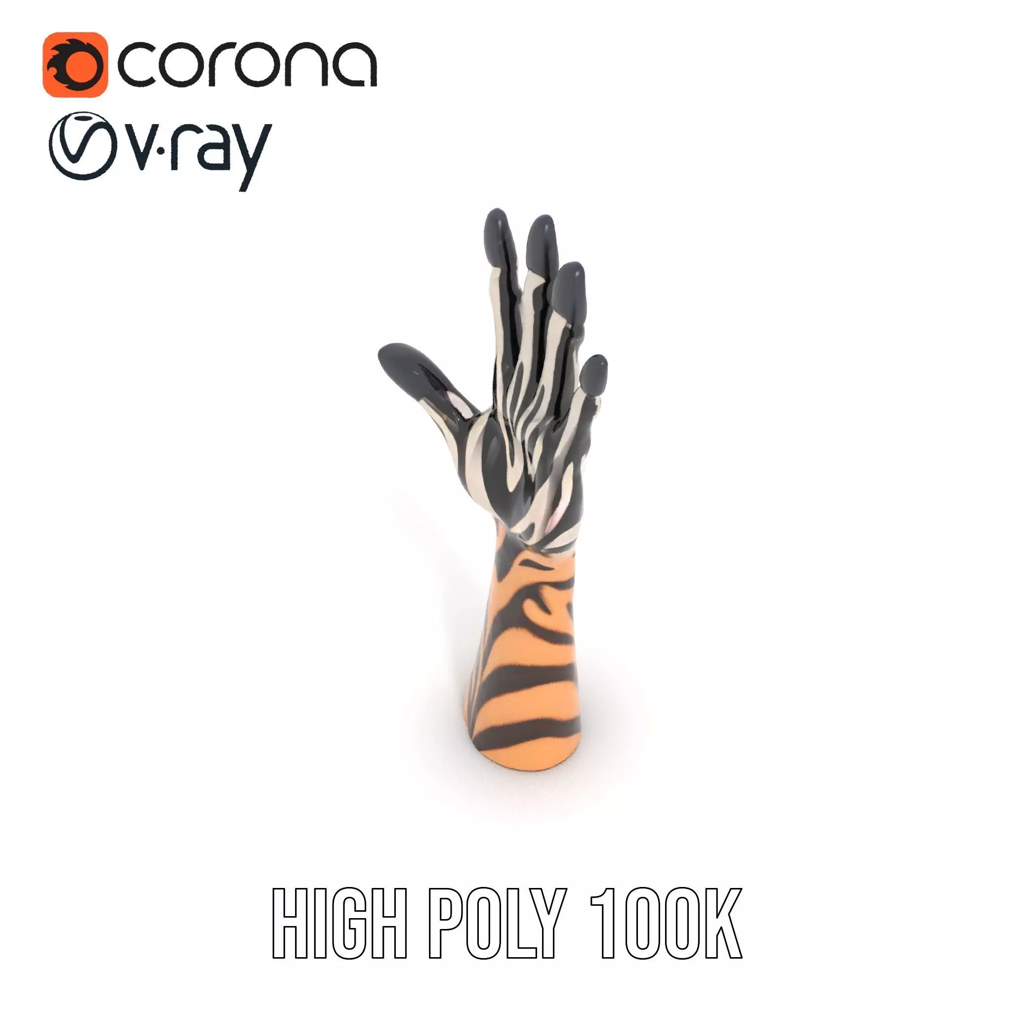 Tattooed Hand Model Pack with Zebra Pattern Design Low-poly 3D model_21