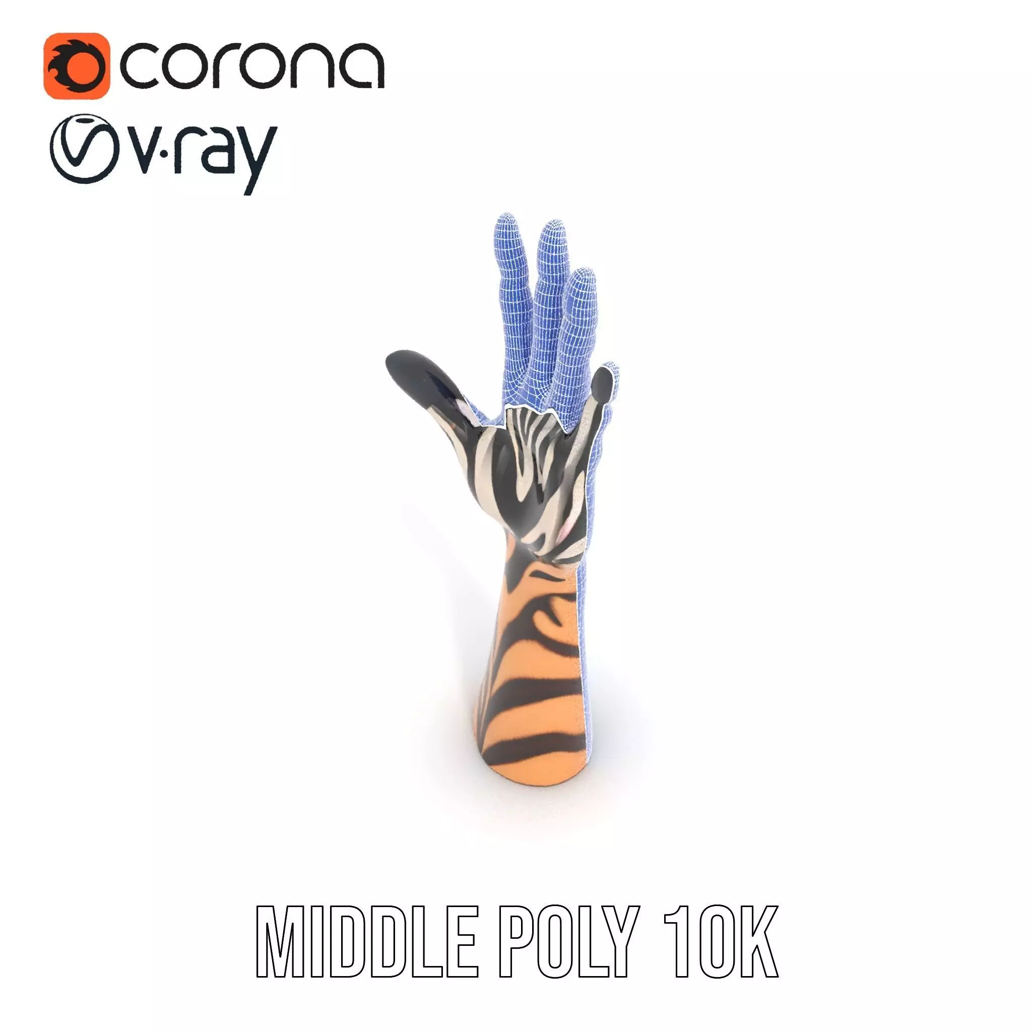 Tattooed Hand Model Pack with Zebra Pattern Design Low-poly 3D model_19