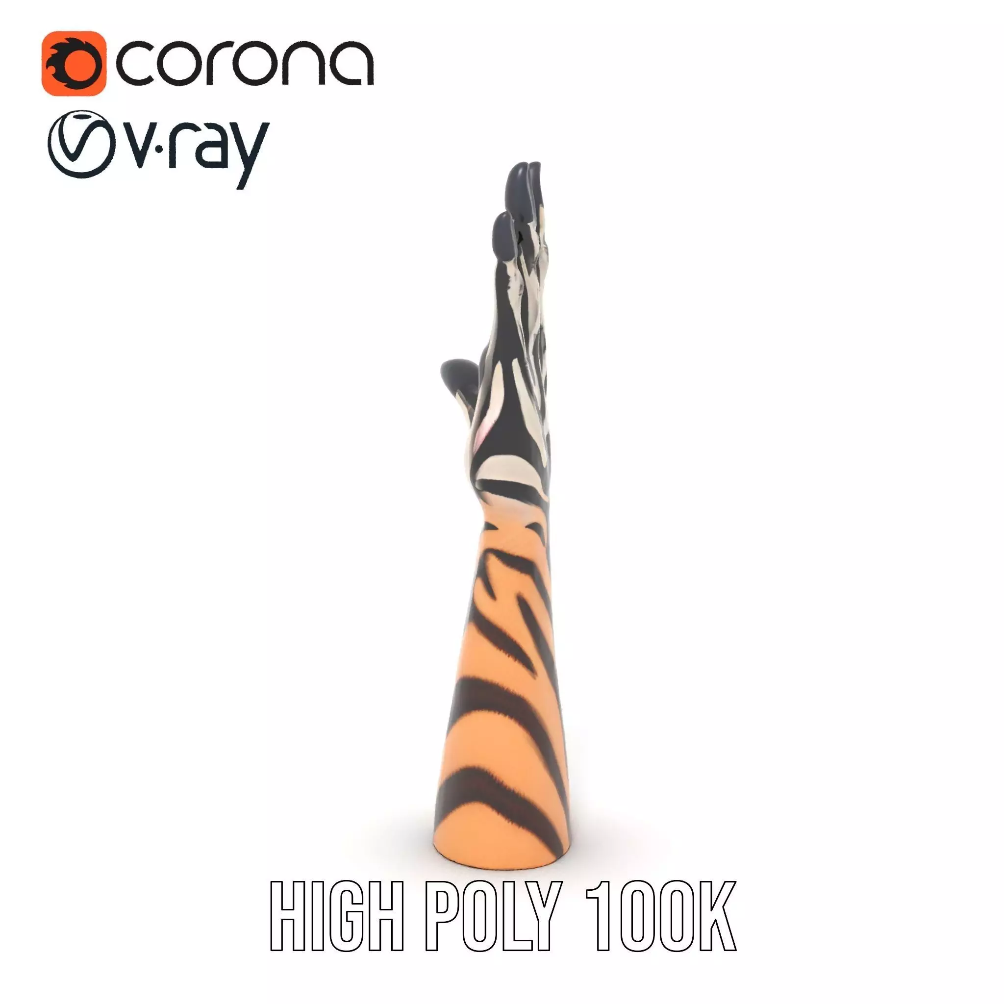 Tattooed Hand Model Pack with Zebra Pattern Design Low-poly 3D model_18