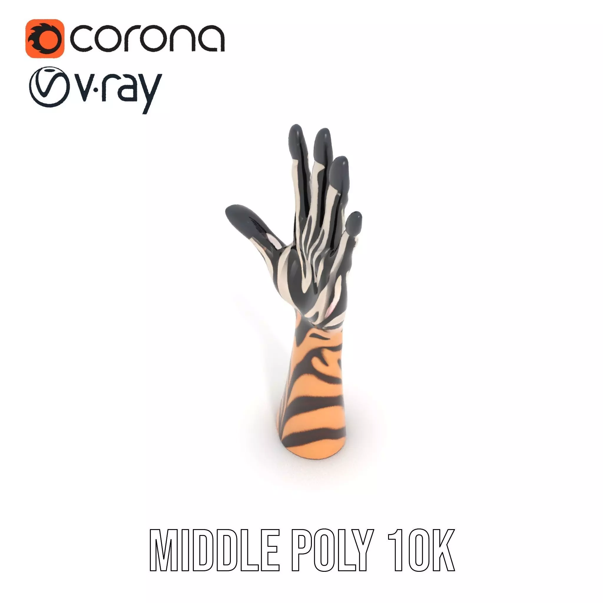 Tattooed Hand Model Pack with Zebra Pattern Design Low-poly 3D model_11