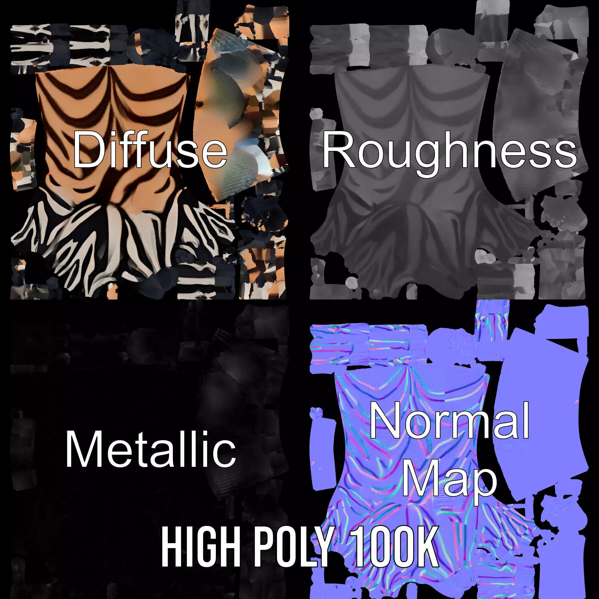 Tattooed Hand Model Pack with Zebra Pattern Design Low-poly 3D model_4